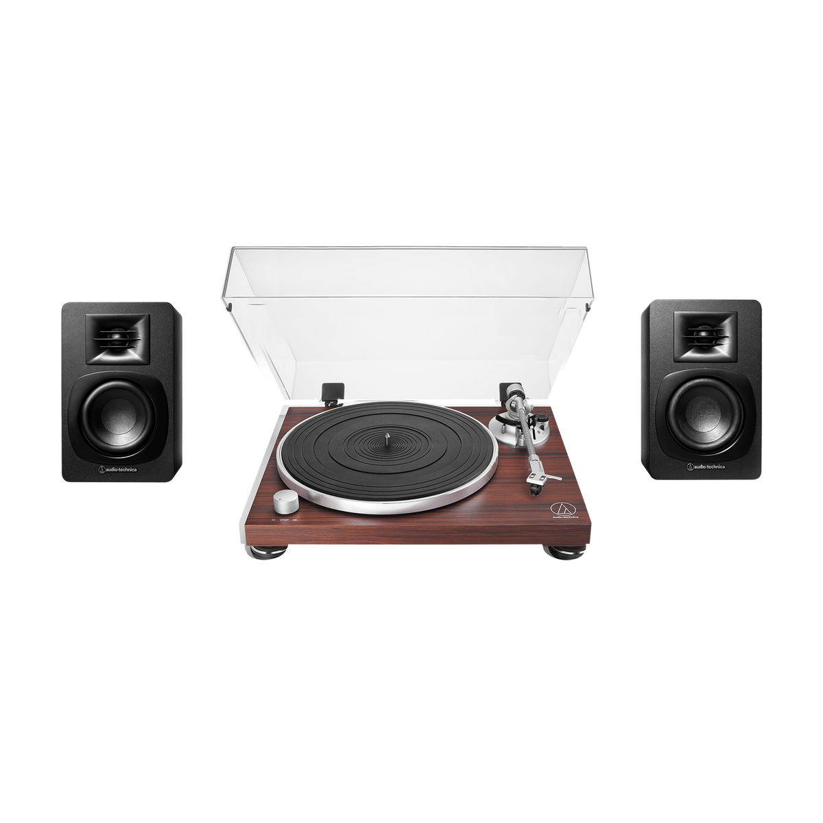 Manual Belt-Drive Wireless Turntable and Speaker Bundle AT-LPW50BT-BDL3X